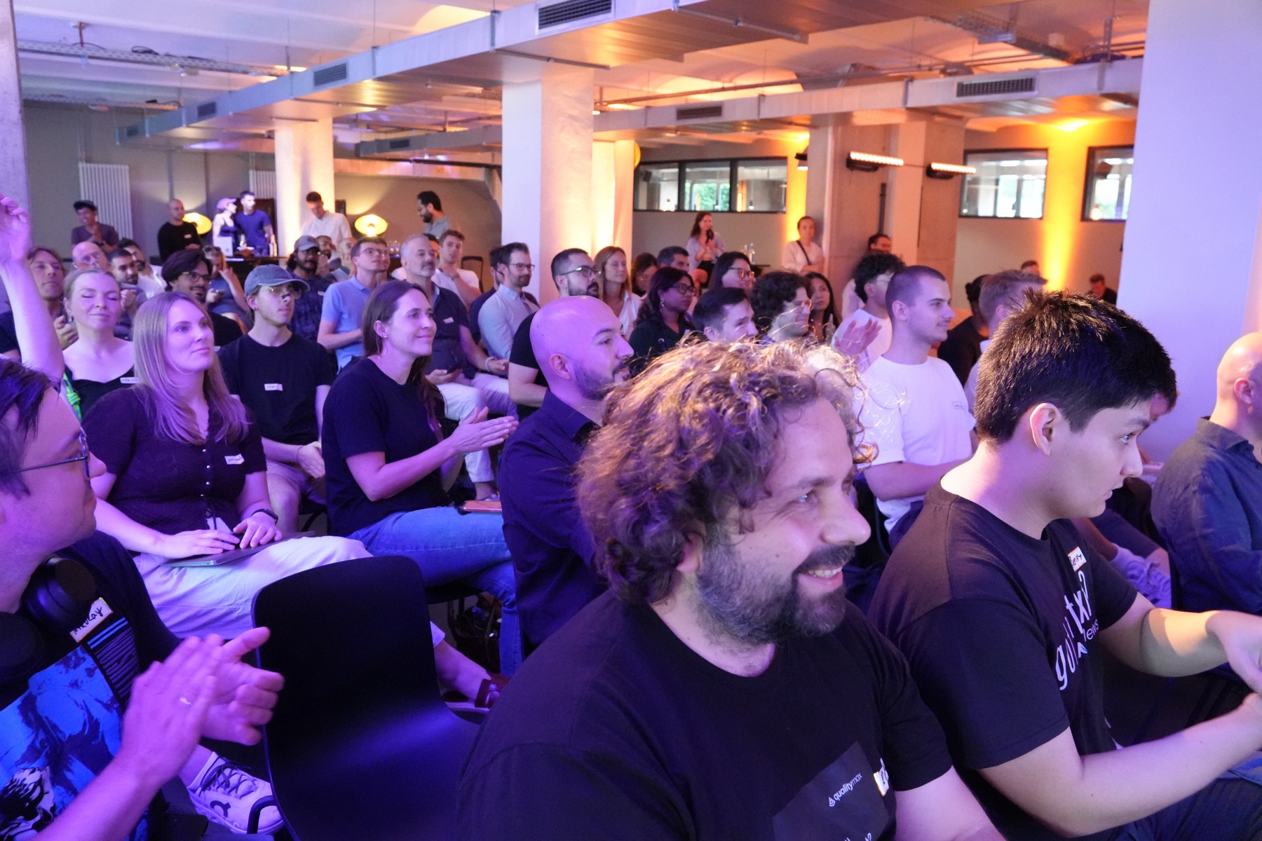 Founders, builders, developers, and investors watching the talks at Berlin SaaS Night